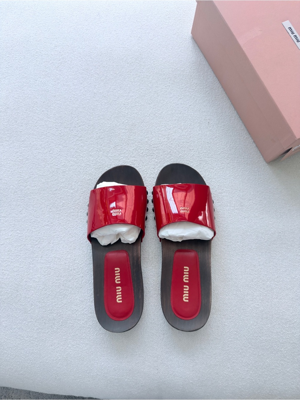 Miu Miu Patent Leather Slides